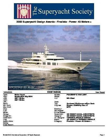 engineering drawing aboard ECSTASEA Yacht for Sale