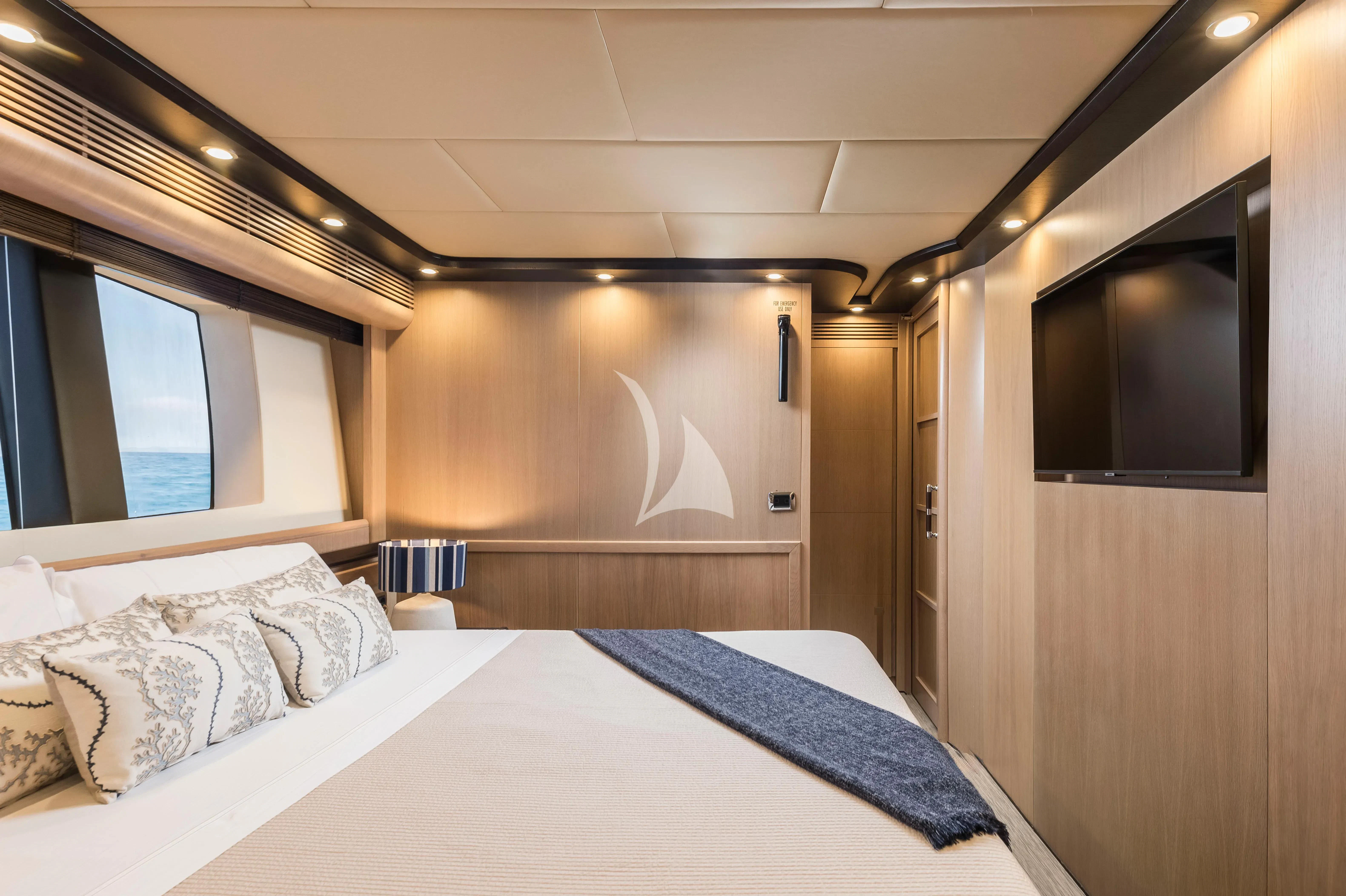 a room with two beds aboard DOLCE VITA IV Yacht for Sale