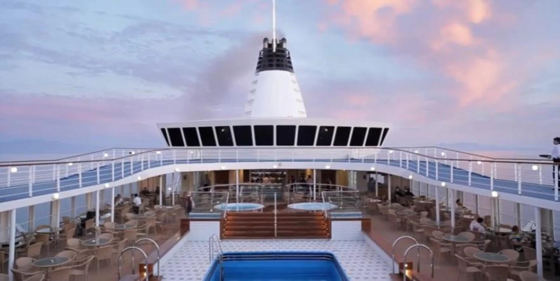 a building with a tower aboard AEGEAN PARADISE Yacht for Sale