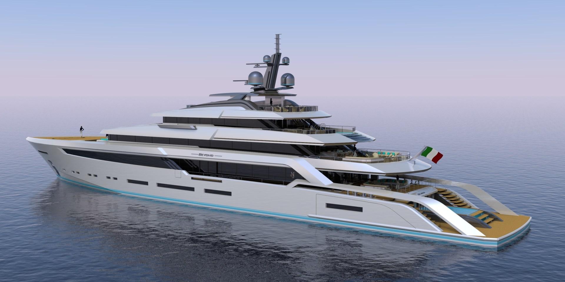 a white yacht on water aboard BEYOND 82M Yacht for Sale