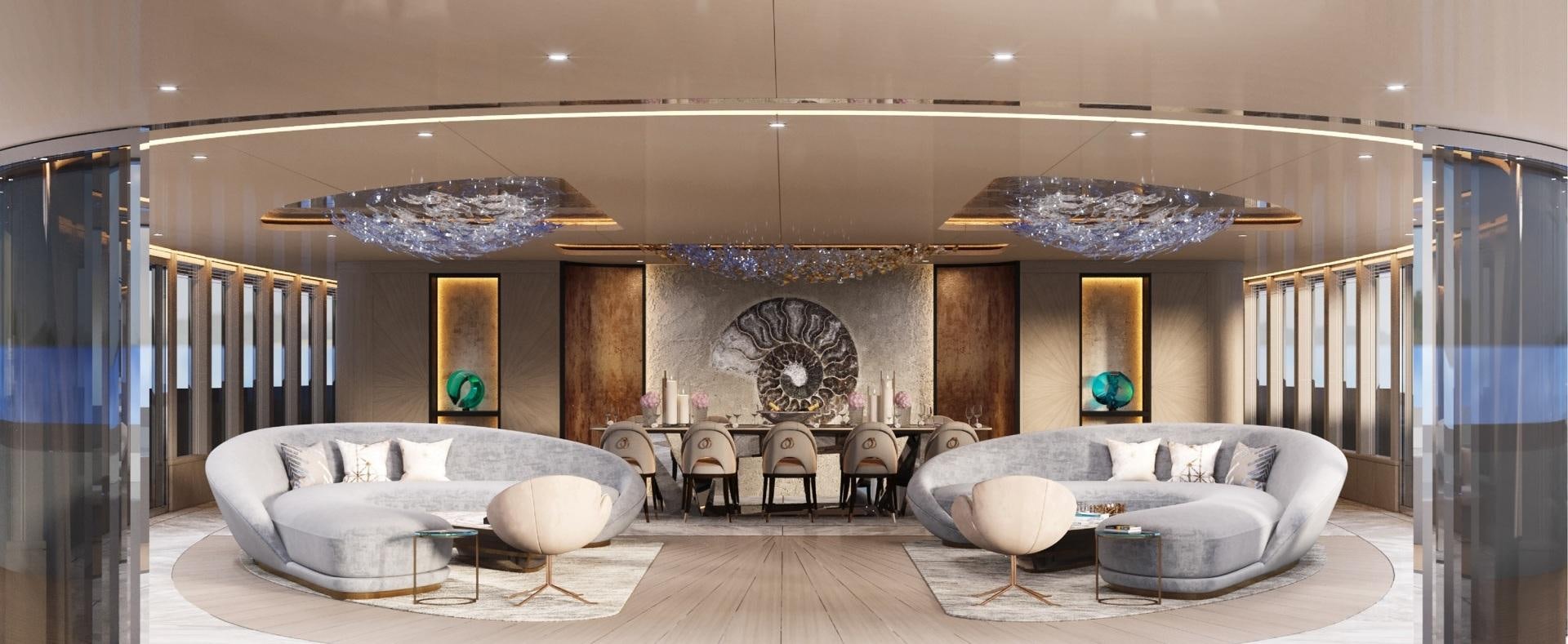 a large room with a couch and a table aboard BEYOND 82M Yacht for Sale