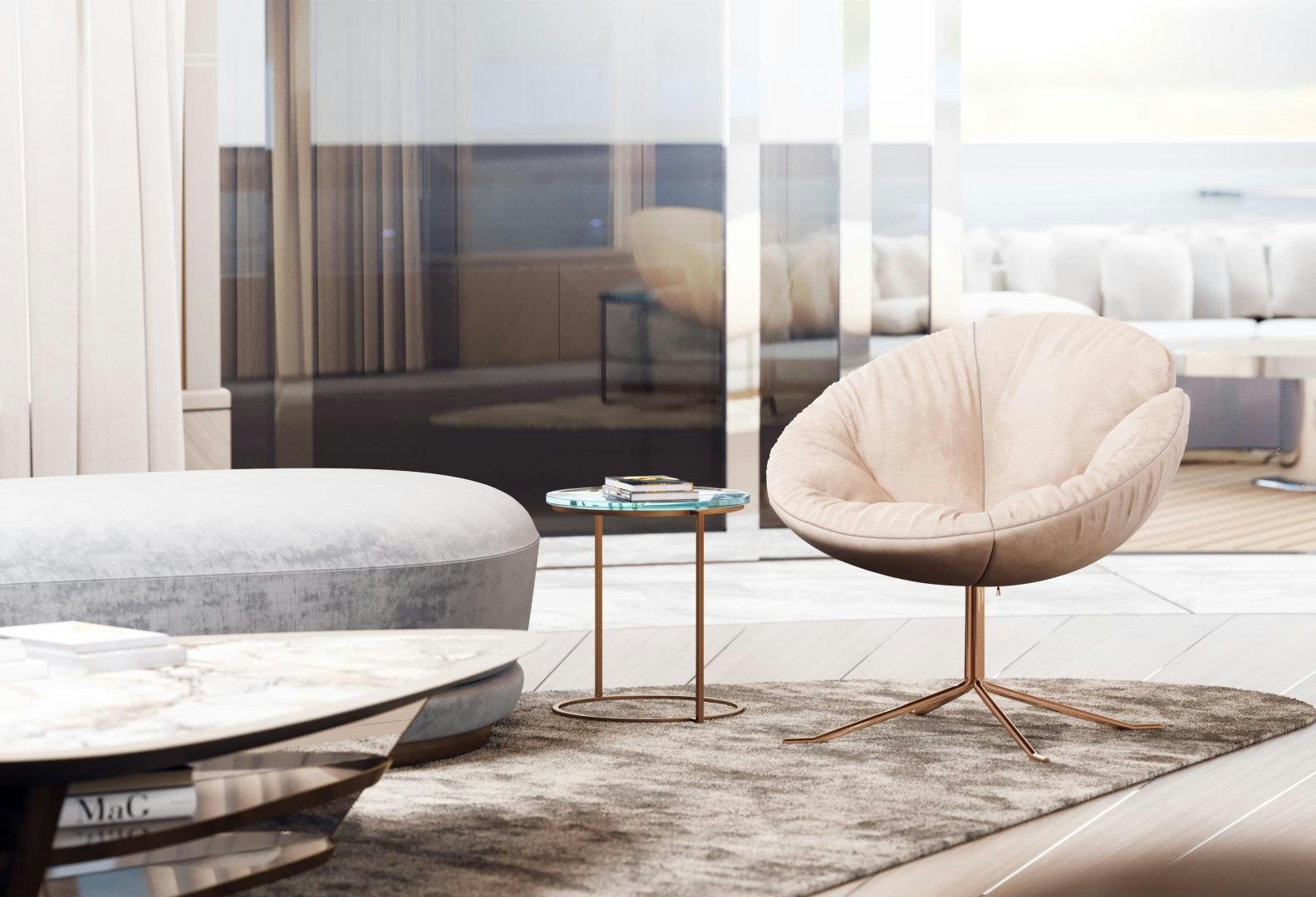 a room with a table and chairs aboard BEYOND 82M Yacht for Sale