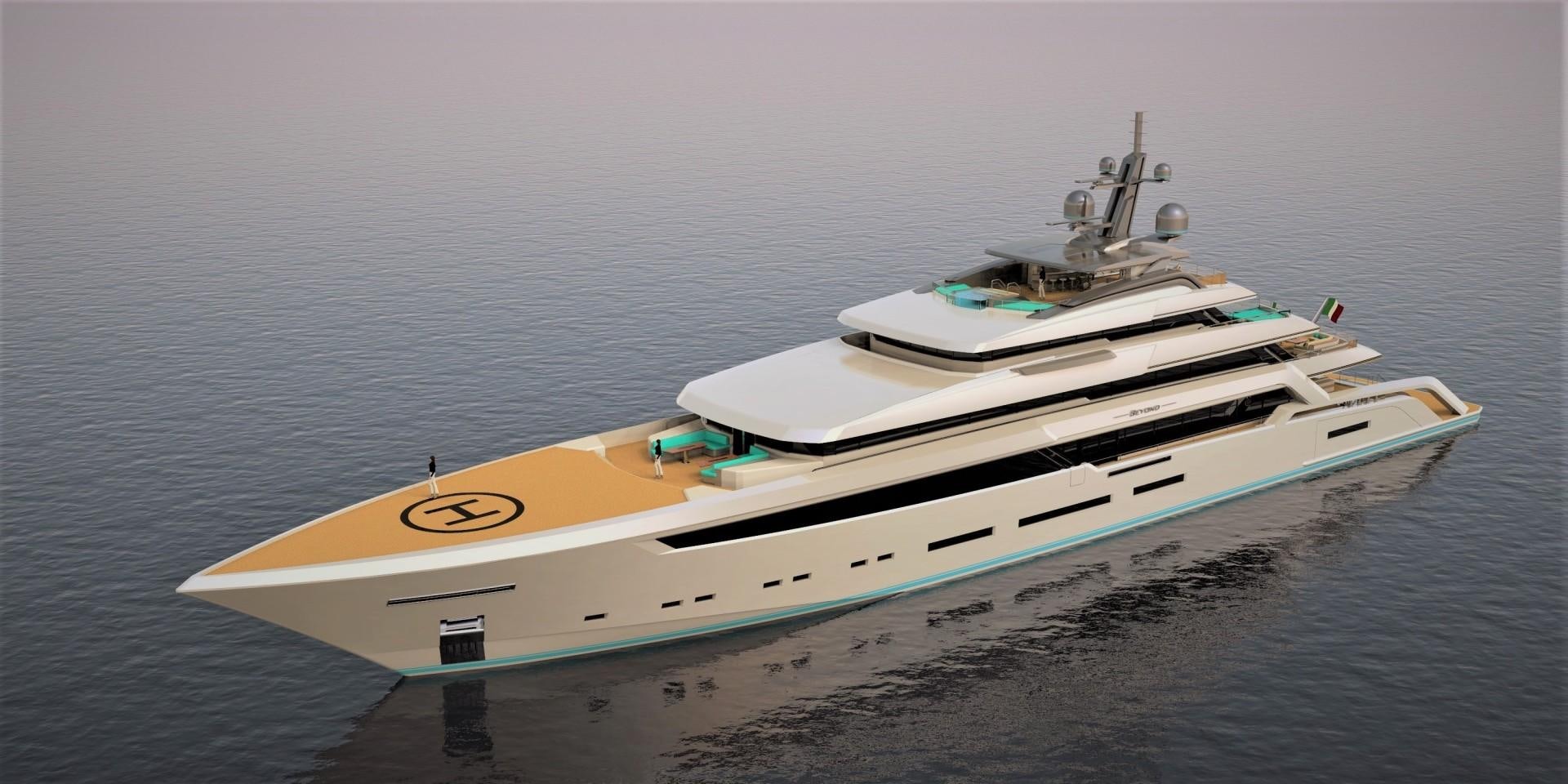 a white and yellow boat on the water aboard BEYOND 82M Yacht for Sale