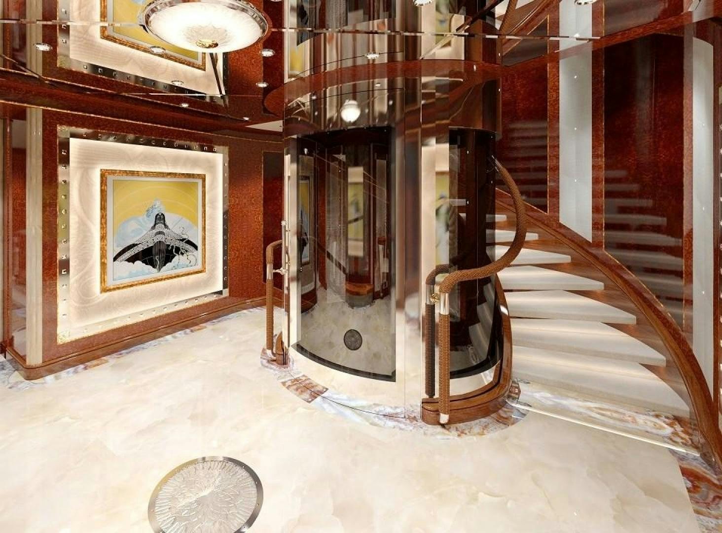 a room with a fireplace and a painting on the wall aboard CUSTOM 75M Yacht for Sale