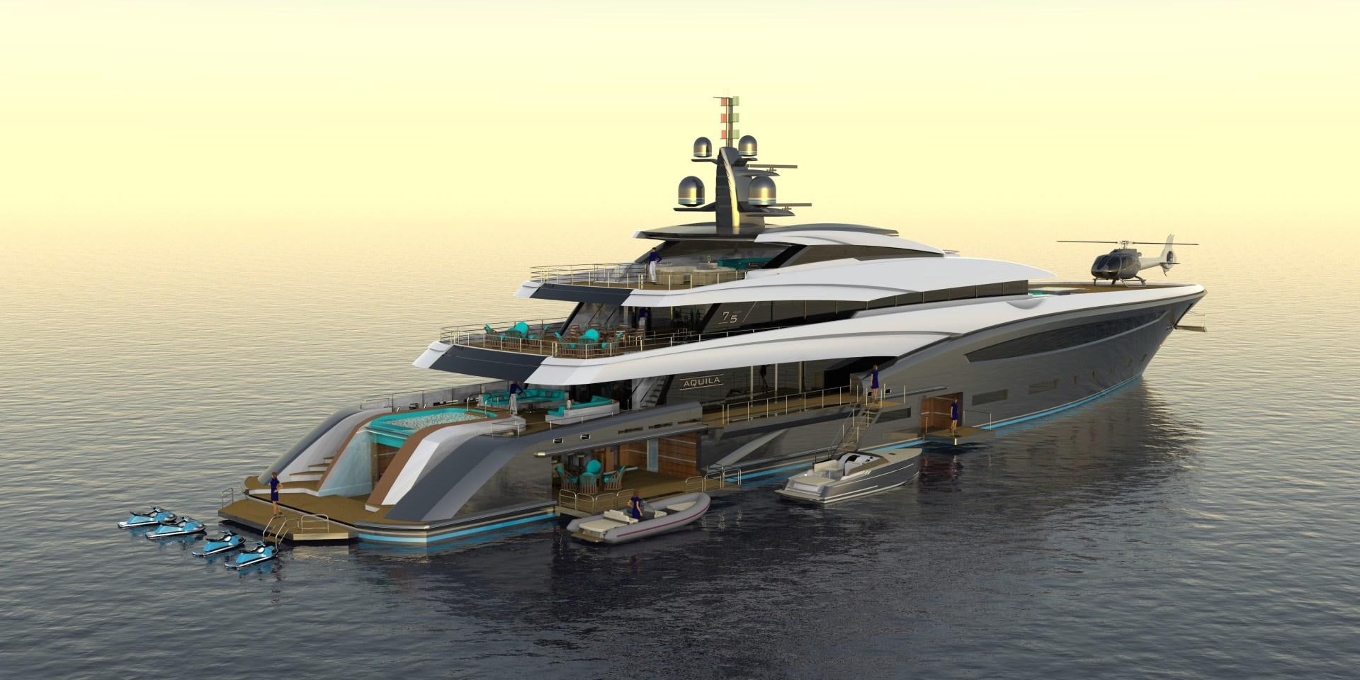 a boat with a large ship on the water aboard CUSTOM 75M Yacht for Sale