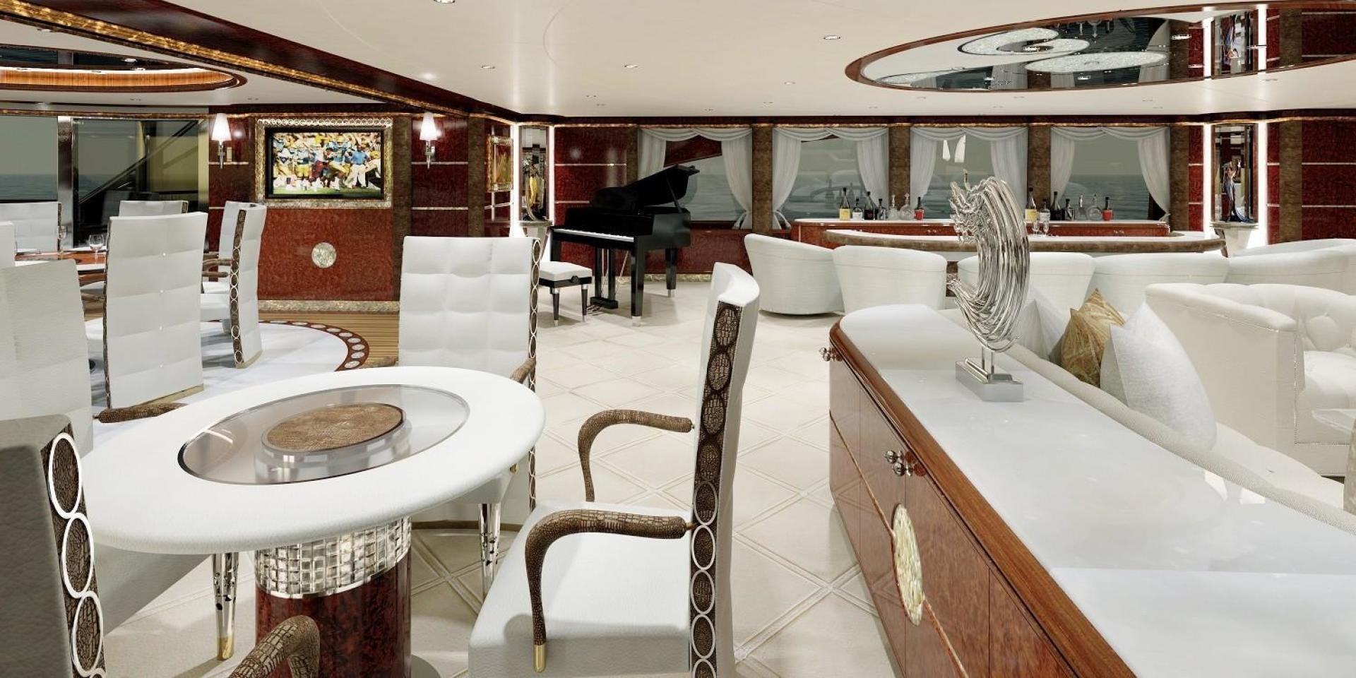 a room with a table chairs and a large window aboard CUSTOM 75M Yacht for Sale