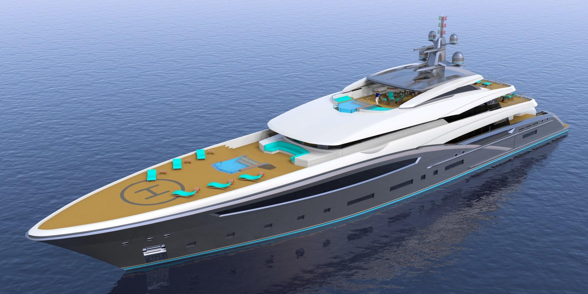 a white and green boat on water aboard CUSTOM 75M Yacht for Sale