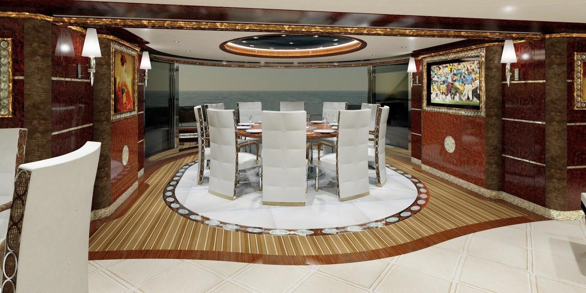 a room with a table and chairs aboard CUSTOM 75M Yacht for Sale