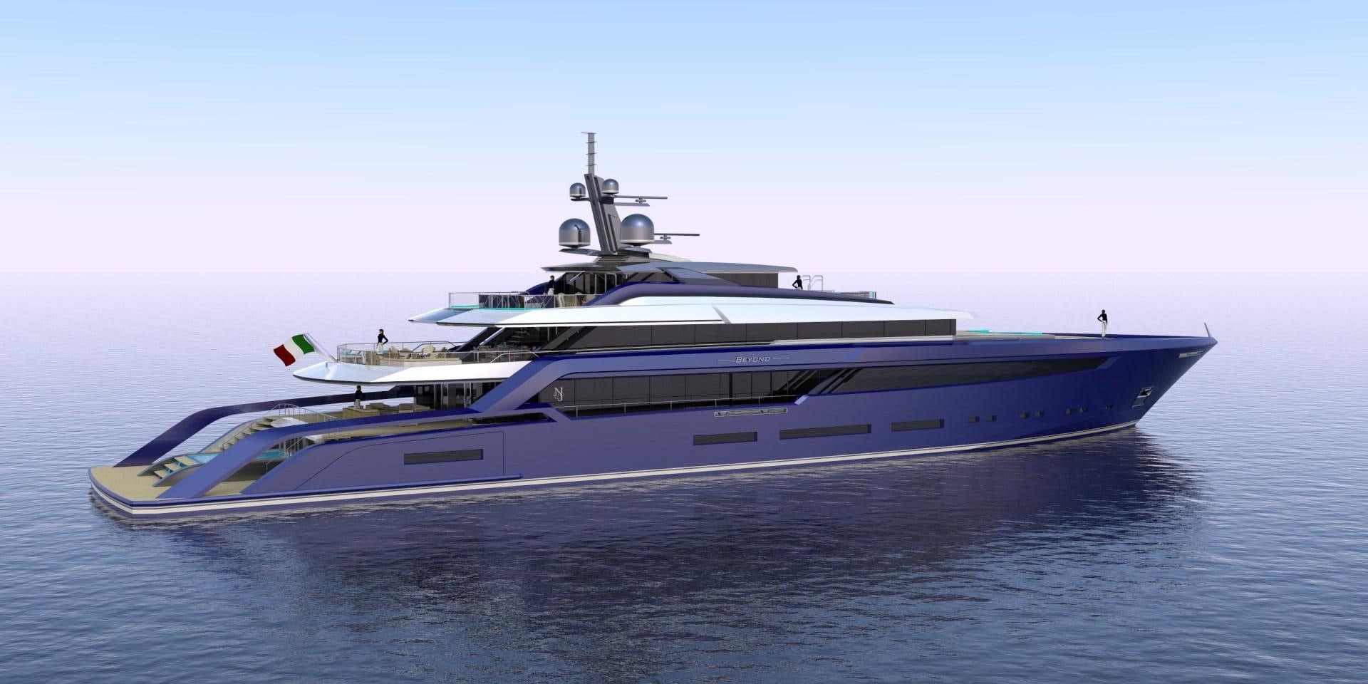 a large ship in the water aboard BEYOND 72M Yacht for Sale