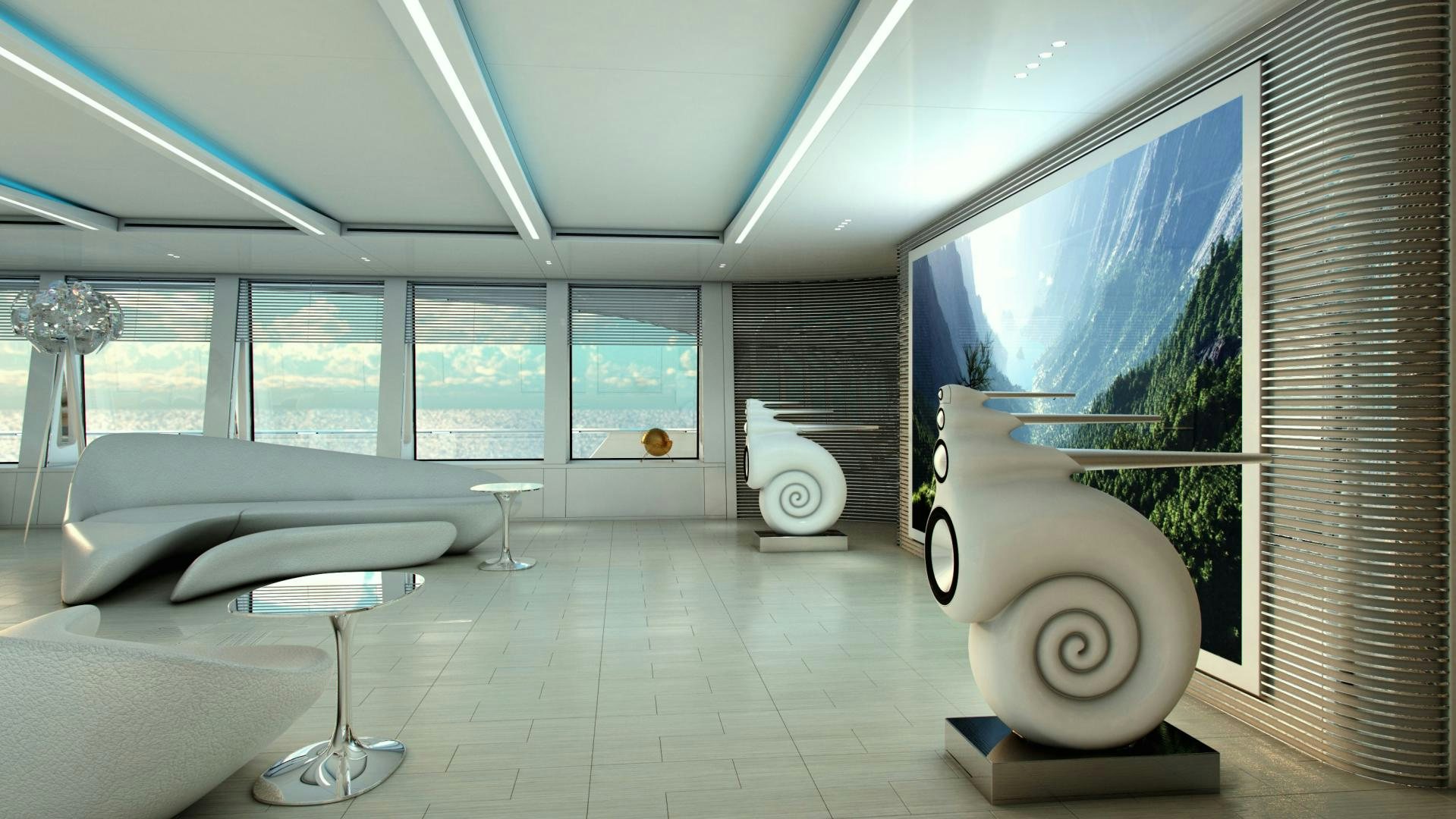 a room with a large window and a large white fan aboard BEYOND 72M Yacht for Sale