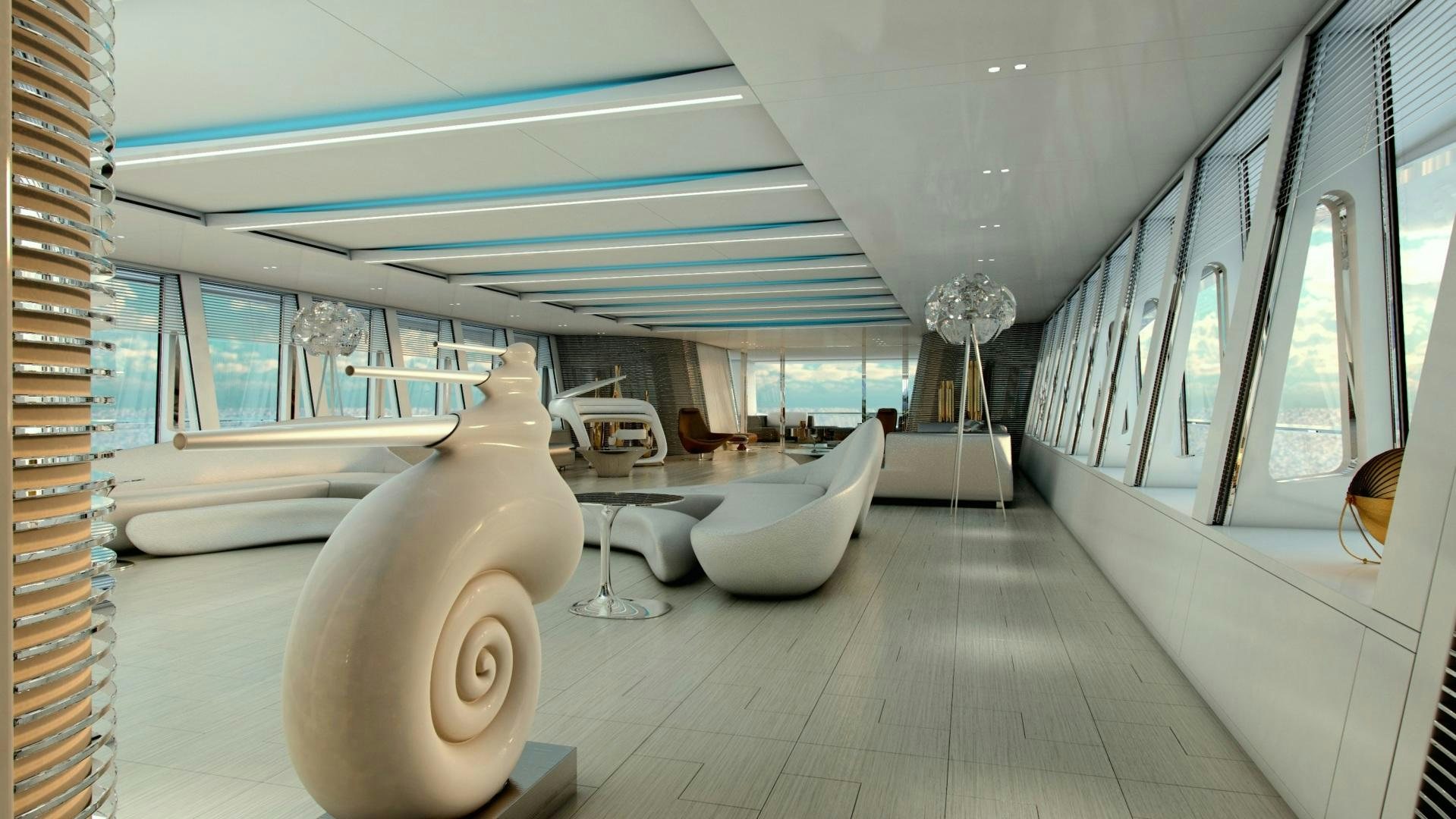 a room with a large white fan aboard BEYOND 72M Yacht for Sale