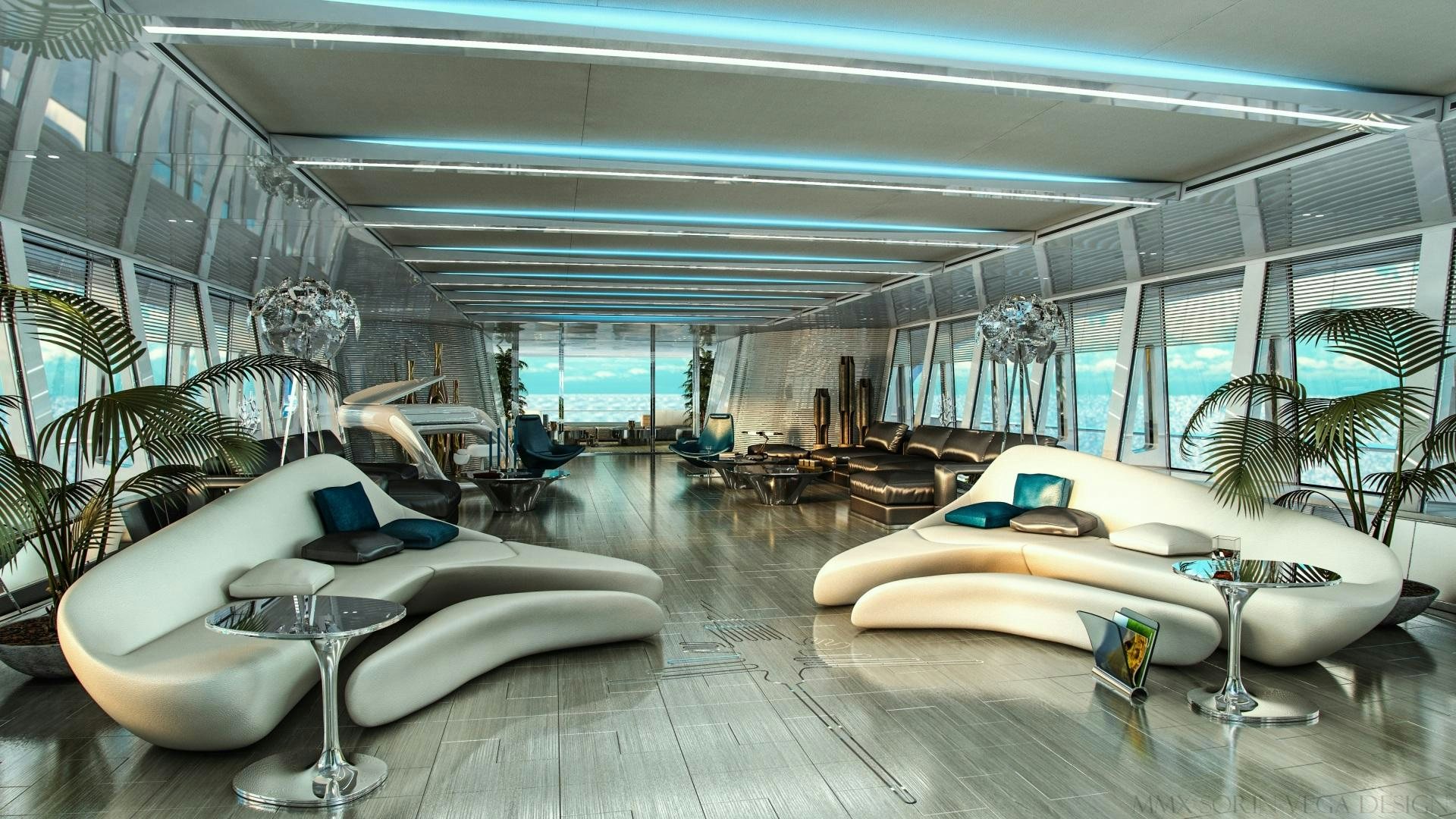 a room with a large glass wall aboard BEYOND 72M Yacht for Sale