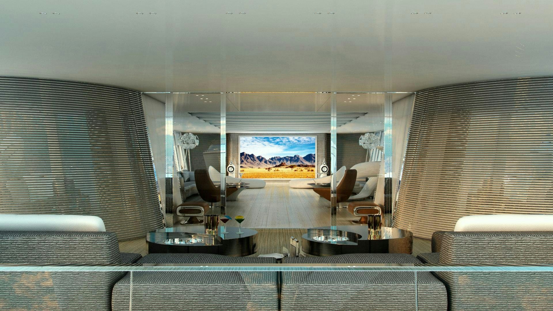 a room with a large window aboard BEYOND 72M Yacht for Sale