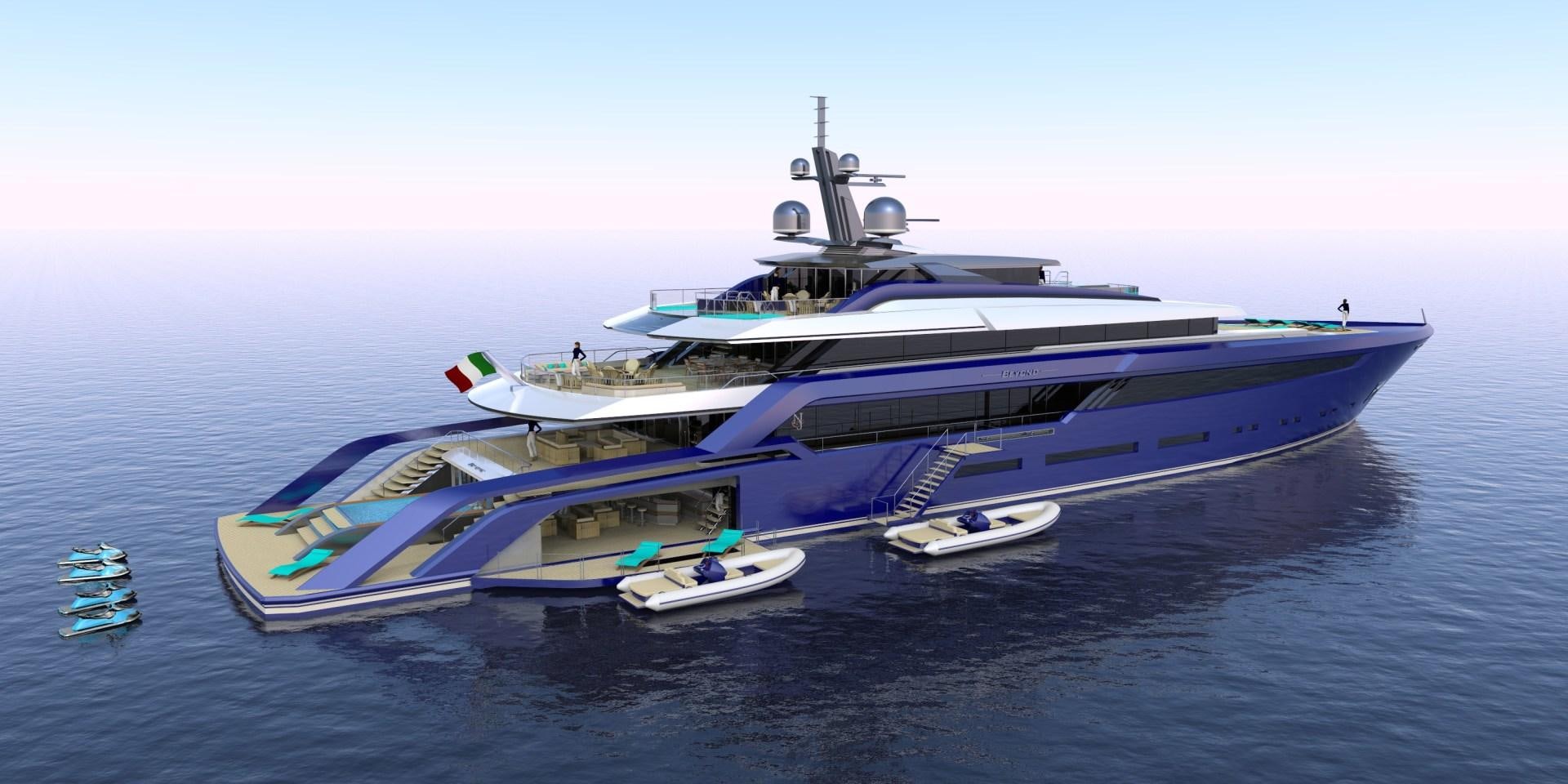 a large ship in the water aboard BEYOND 72M Yacht for Sale