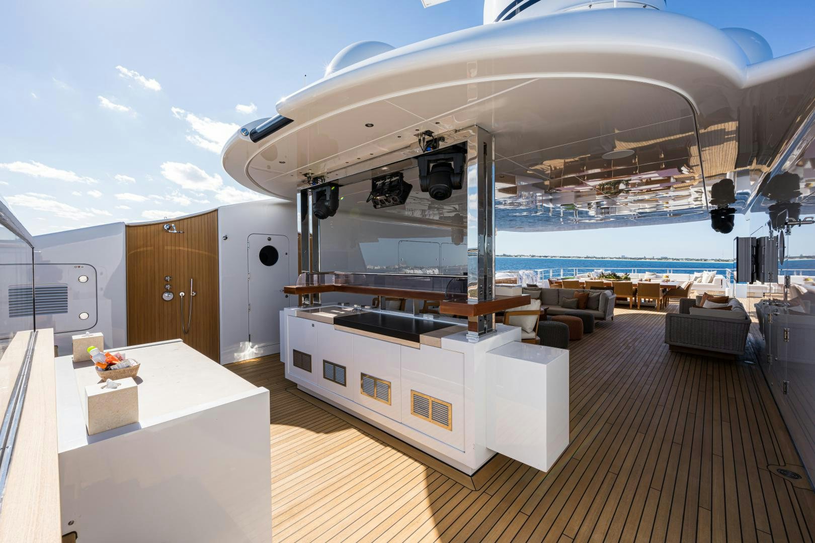 a large space ship with a deck aboard QUANTUM OF SOLACE Yacht for Sale