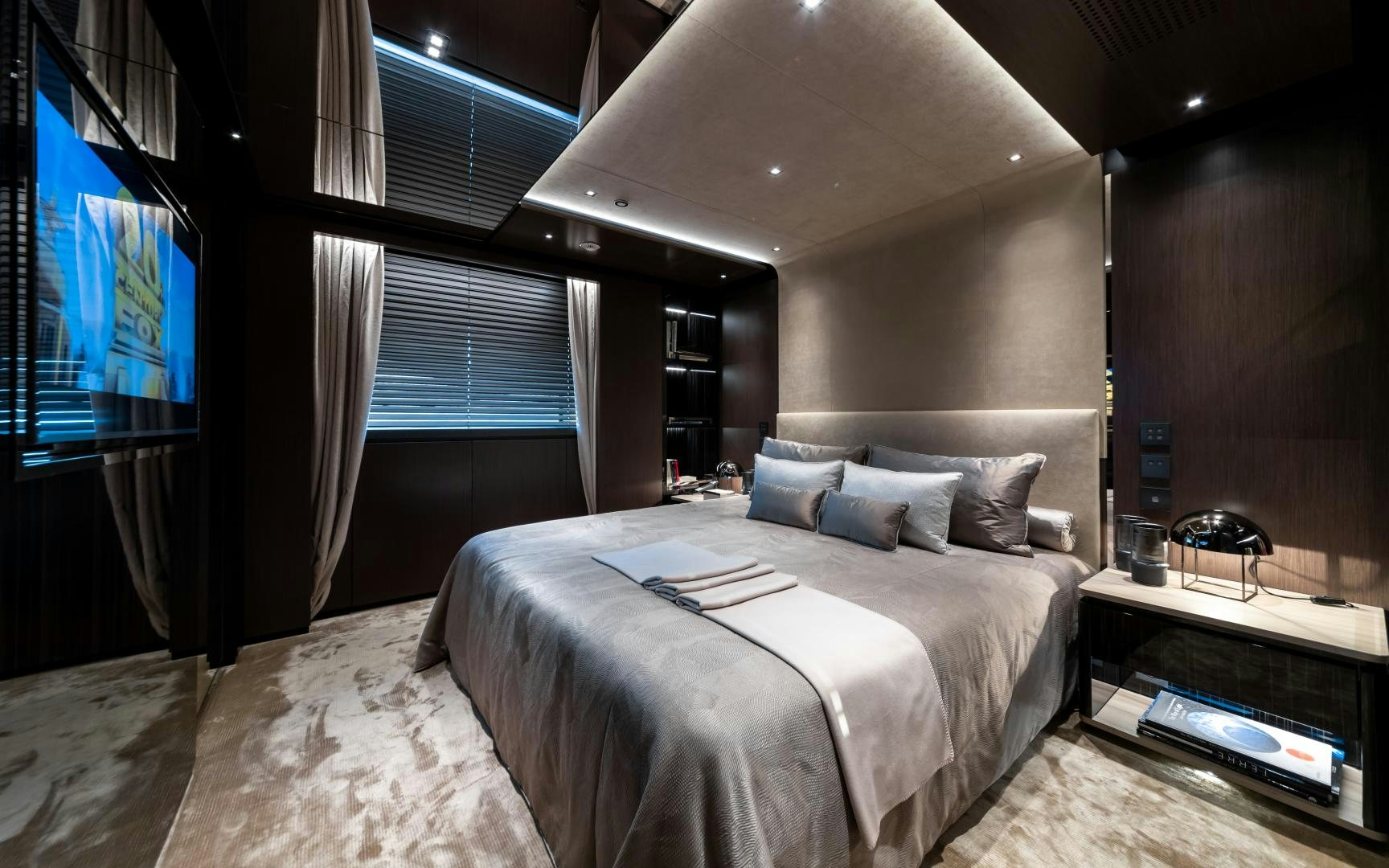 a bed in a room aboard SOLO Yacht for Sale