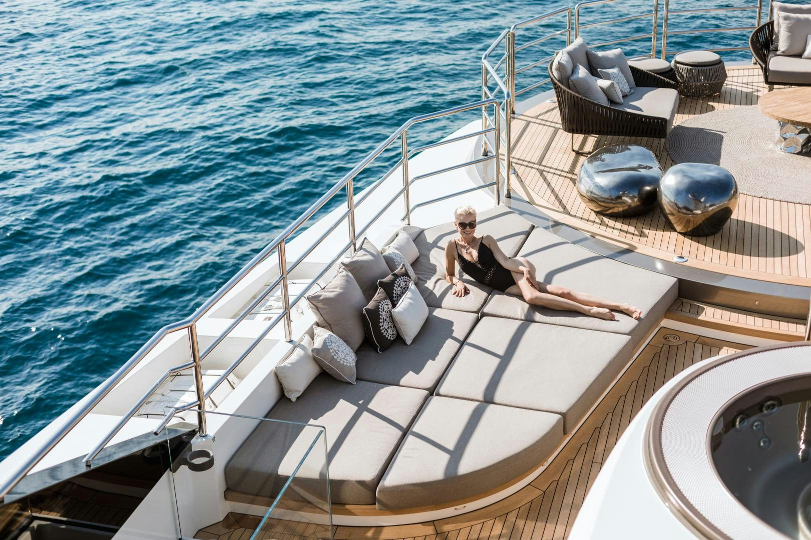 a person sitting on a boat aboard SOLO Yacht for Sale