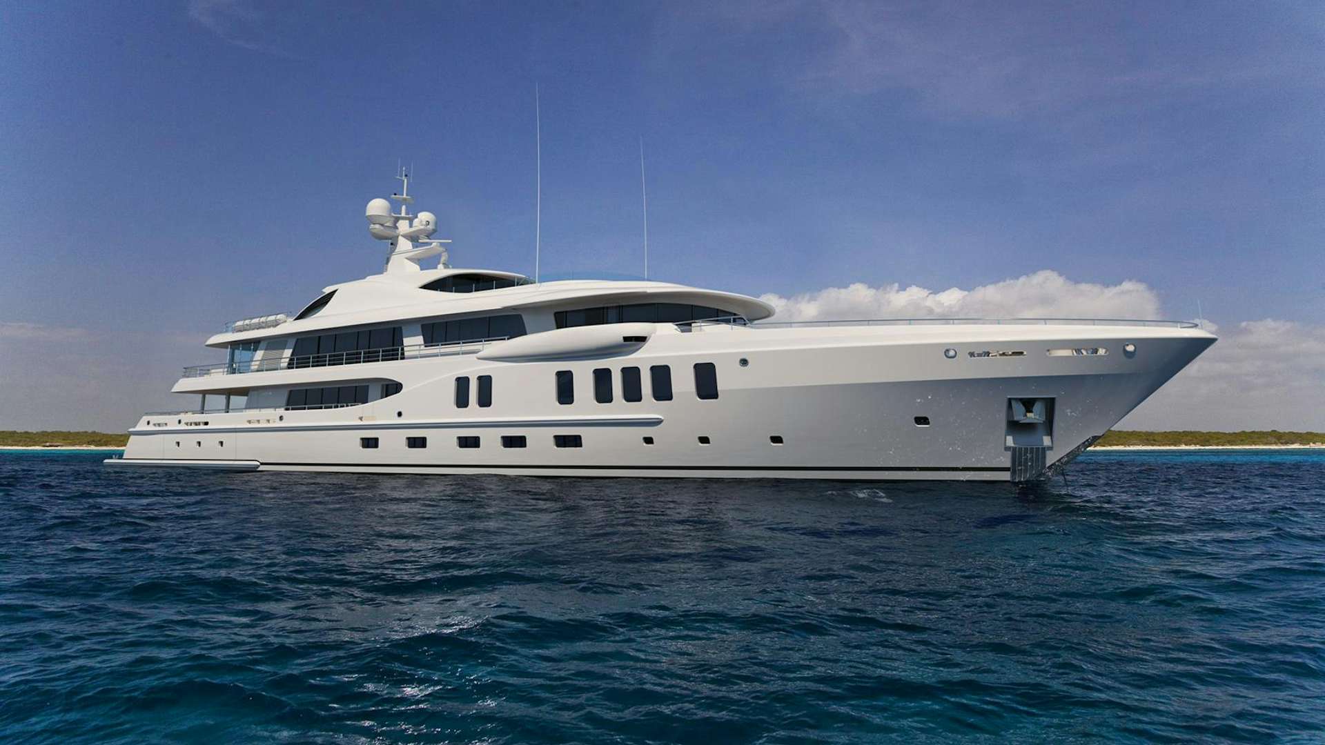 a white yacht in the water aboard AMELS 220 Yacht for Sale