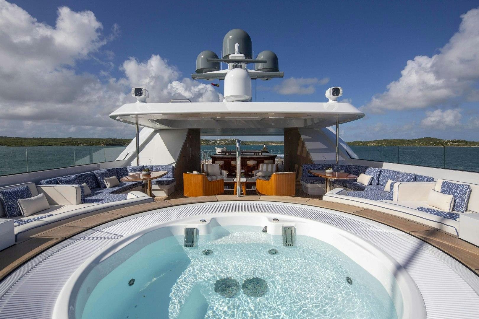 a large white satellite dish on a boat aboard ROCK.IT Yacht for Charter