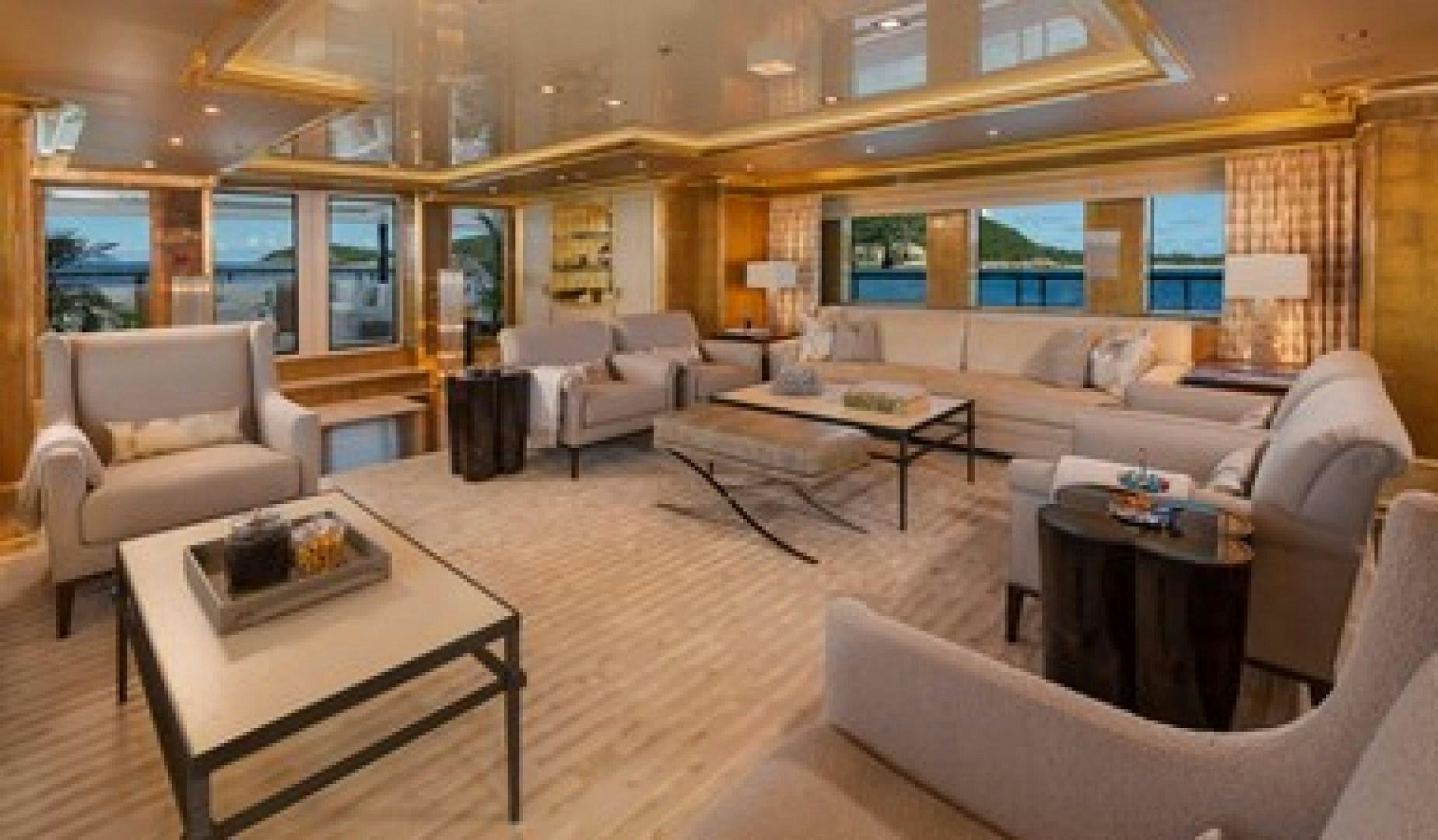 a living room with a large window aboard ANDIAMO Yacht for Sale