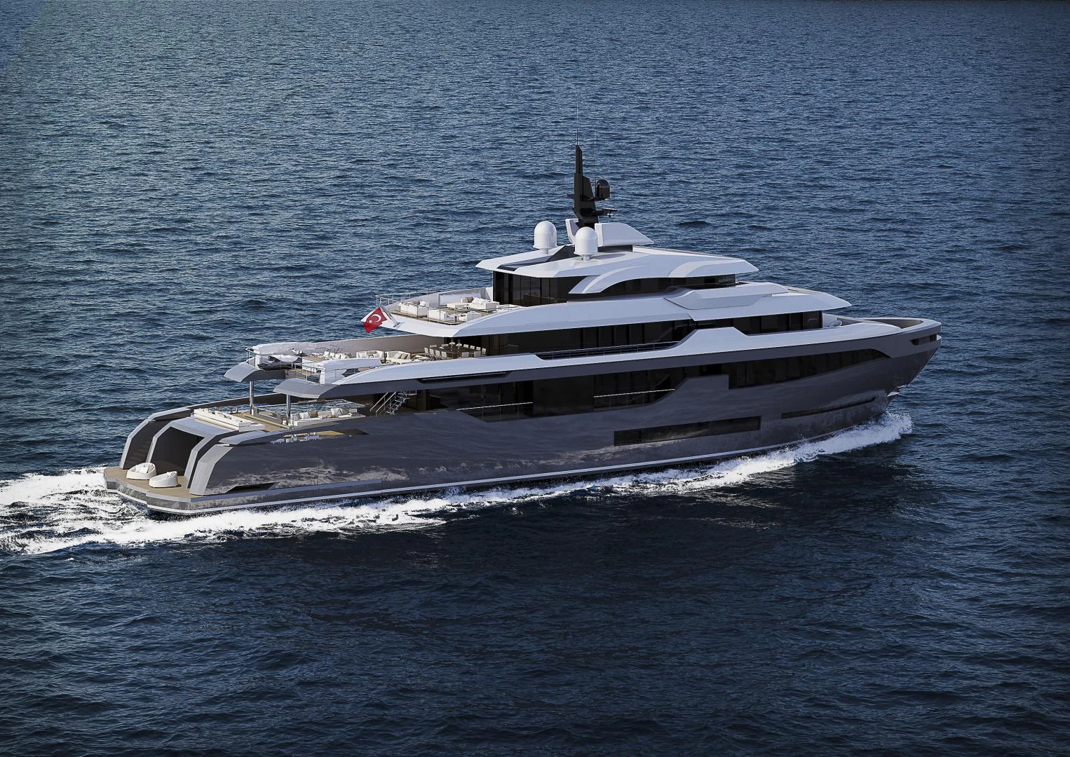 a large ship on the water aboard RMK 58 Yacht for Sale