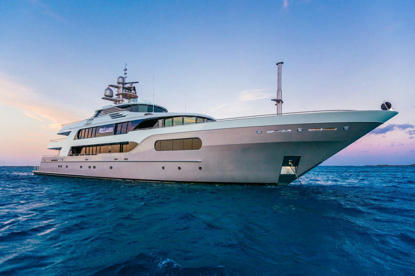 a white yacht in the water aboard MY SEANNA Yacht for Sale