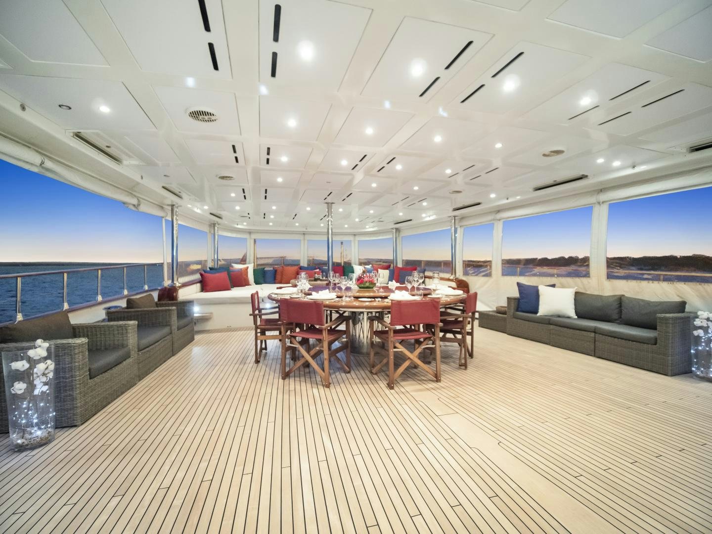 a room with a table and chairs aboard THE LANGLEY Yacht for Sale