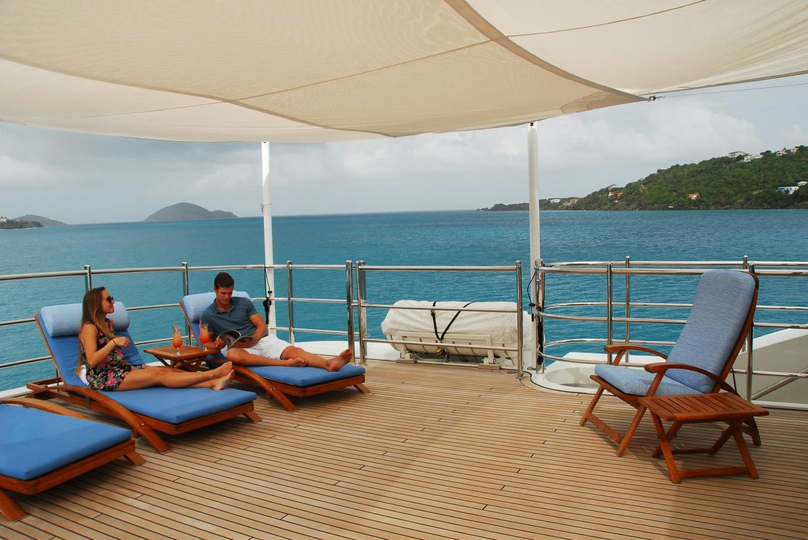a group of people sitting on a boat aboard NEXT CHAPTER Yacht for Sale
