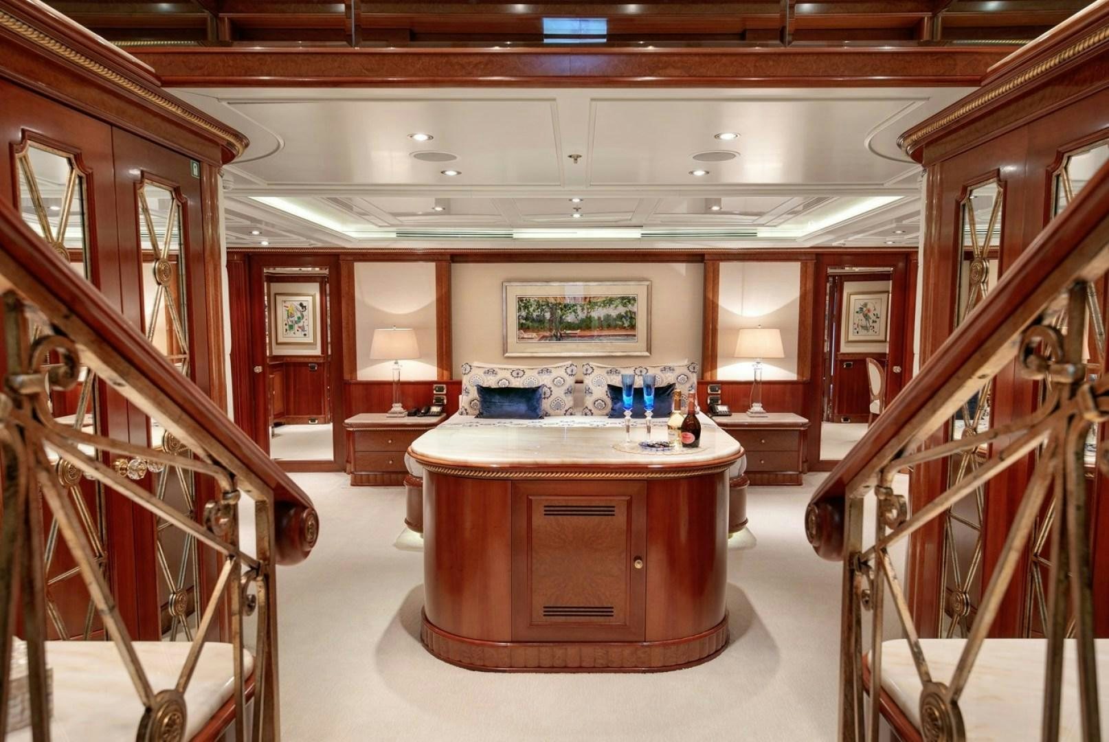 a room with a table and chairs aboard NEXT CHAPTER Yacht for Sale