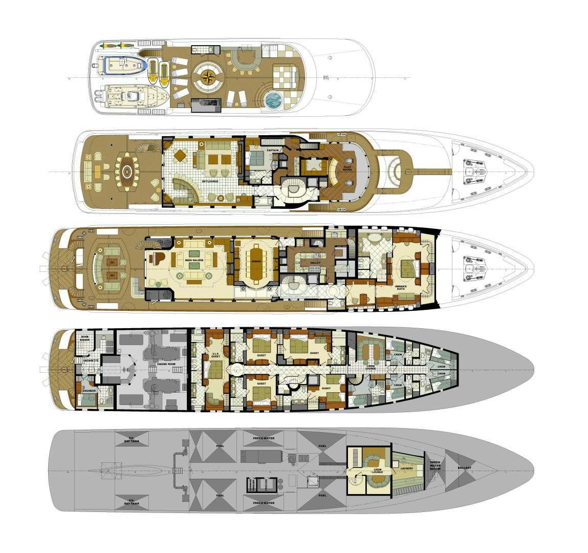 diagram, engineering drawing aboard MUSTIQUE Yacht for Sale