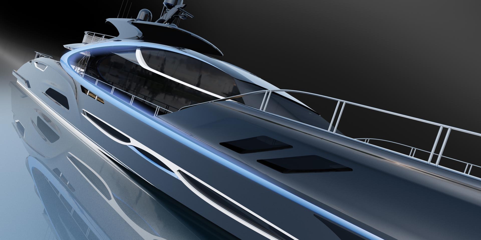 a white boat with a black background aboard ZEON Yacht for Sale
