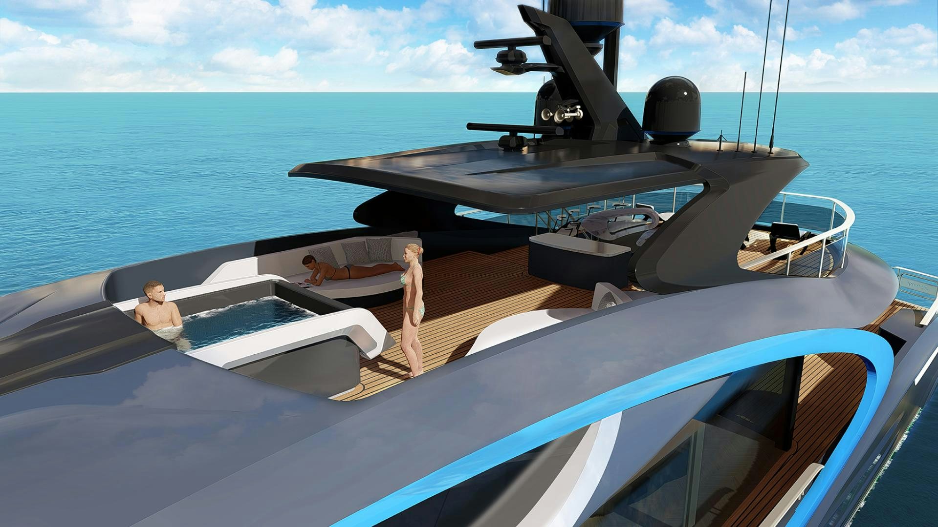 a boat with a person sitting on it aboard ZEON Yacht for Sale