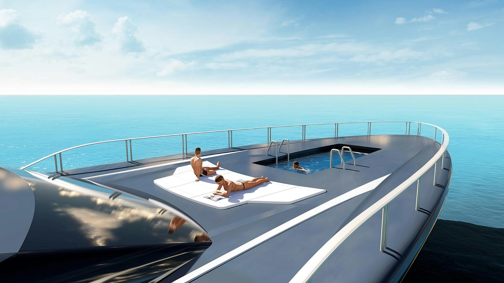 a person sitting on a boat aboard ZEON Yacht for Sale