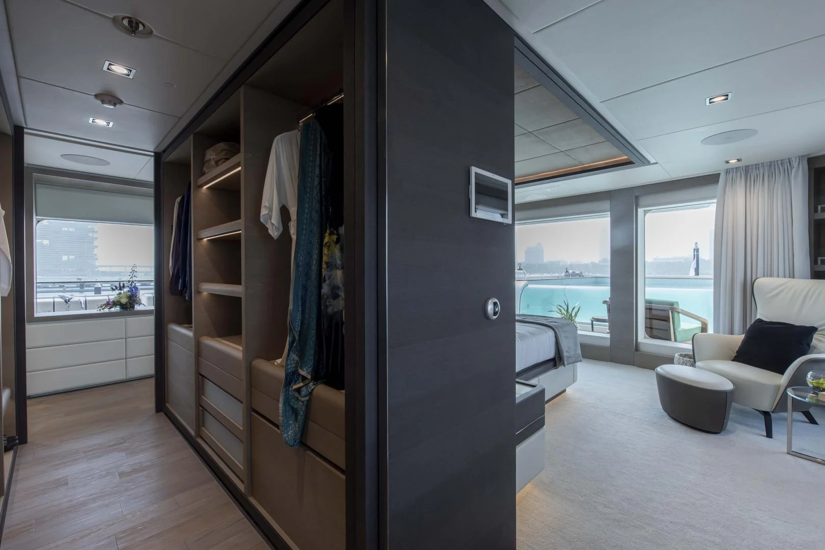 a room with a closet and a bed aboard MAJESTY 175 Yacht for Sale