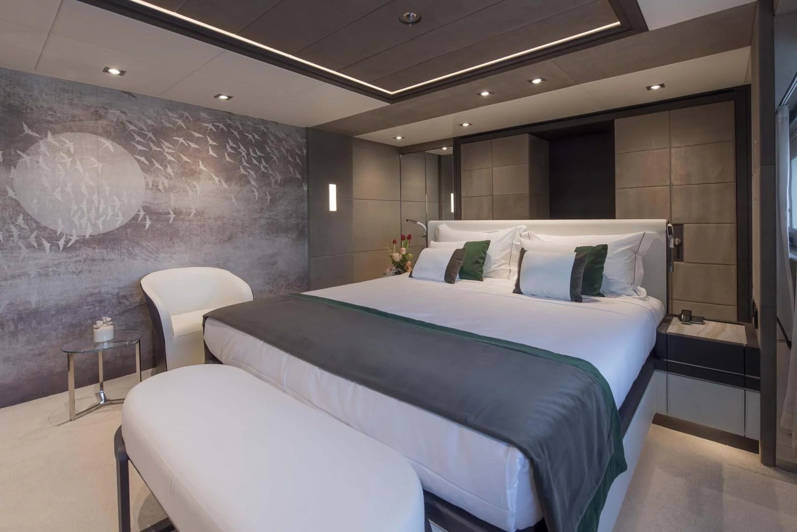 a bed in a room aboard MAJESTY 175 Yacht for Sale