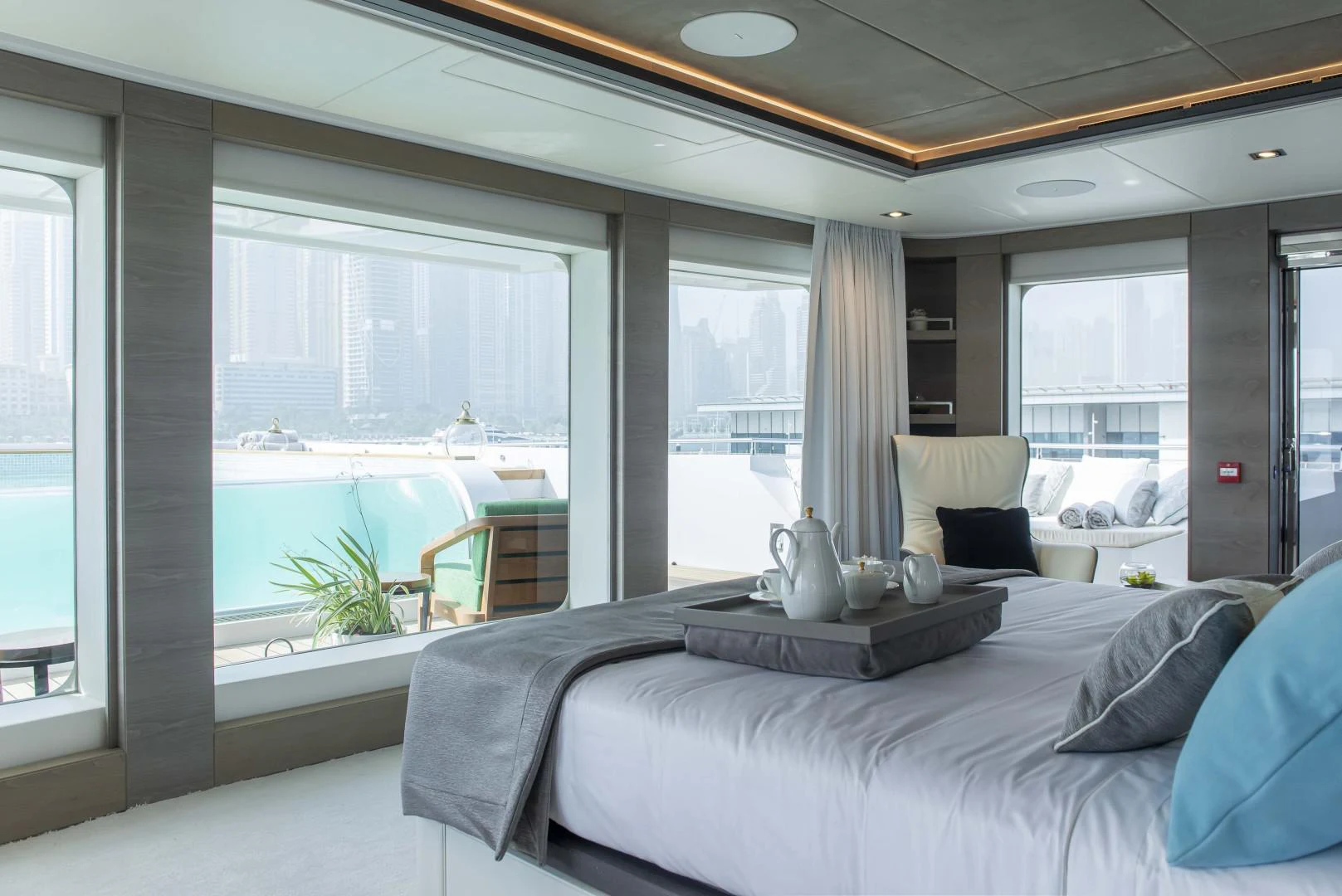 a large bedroom with a large bed aboard MAJESTY 175 Yacht for Sale