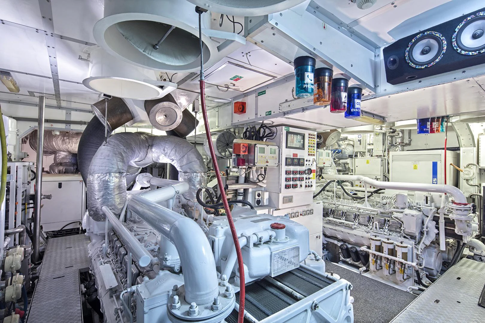 a large machine in a factory aboard THUNDER Yacht for Sale