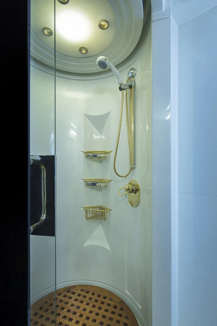 a shower with a glass door aboard THUNDER Yacht for Sale