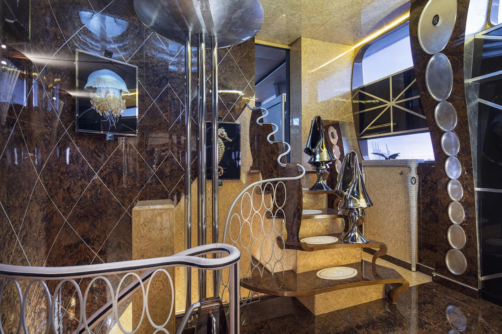 a room with a table and chairs aboard THUNDER Yacht for Sale