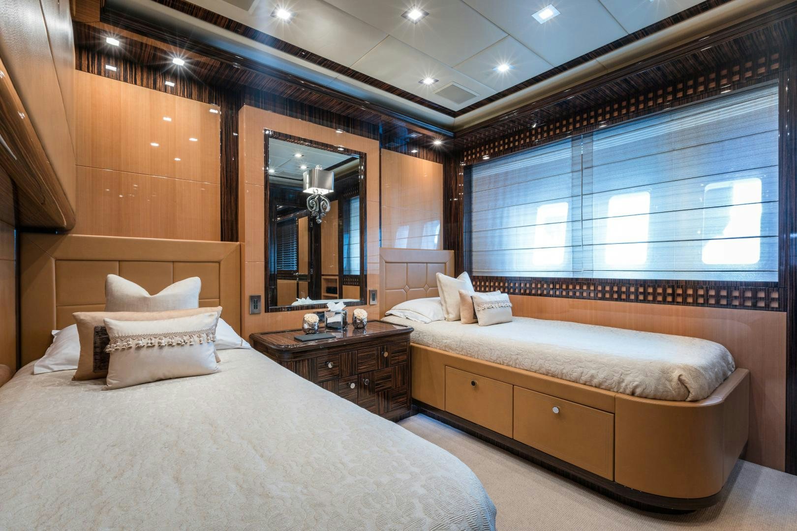 a room with two beds aboard SERENITY Yacht for Sale