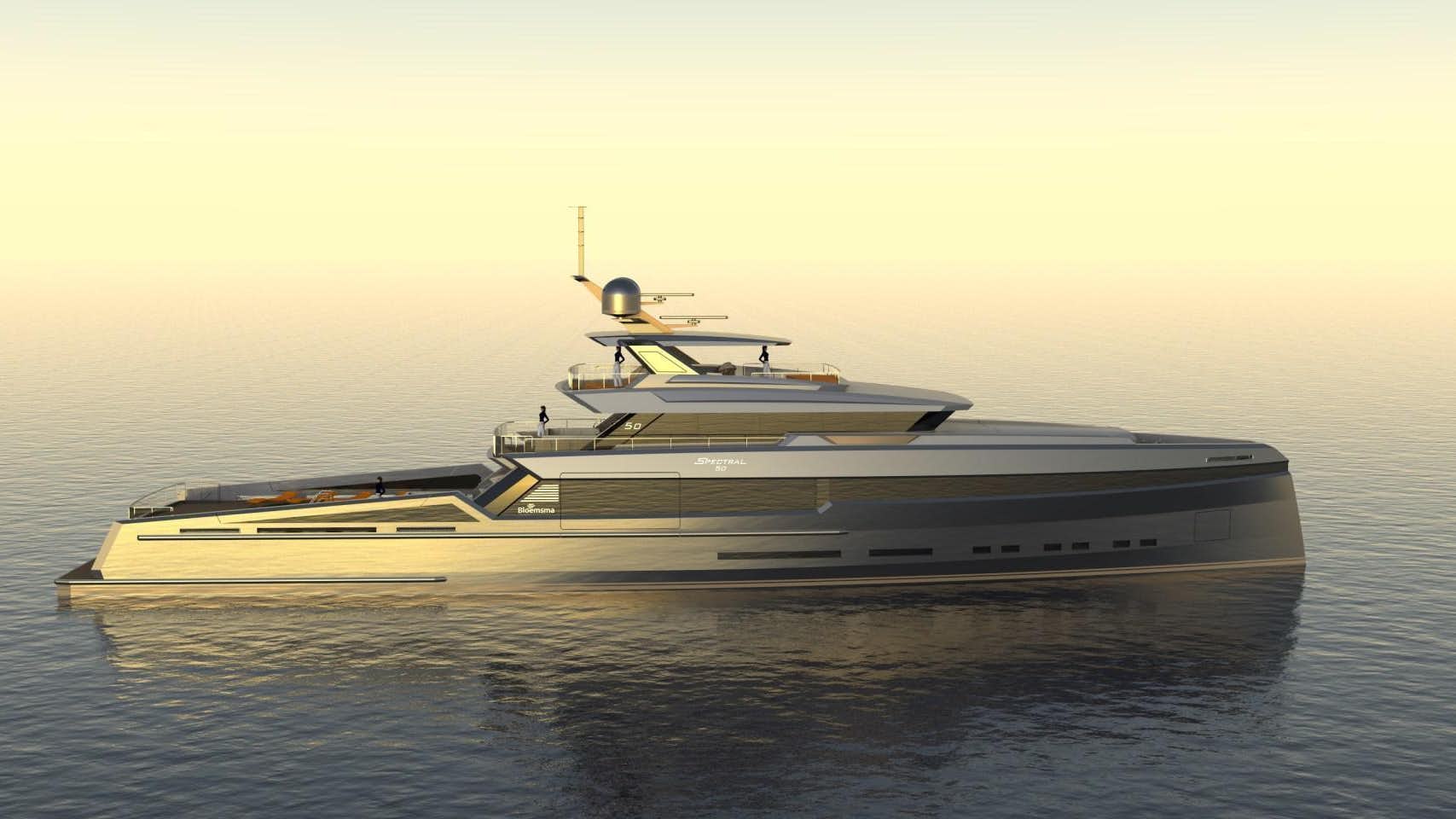 a large ship in the water aboard Spectral 50m Yacht for Sale