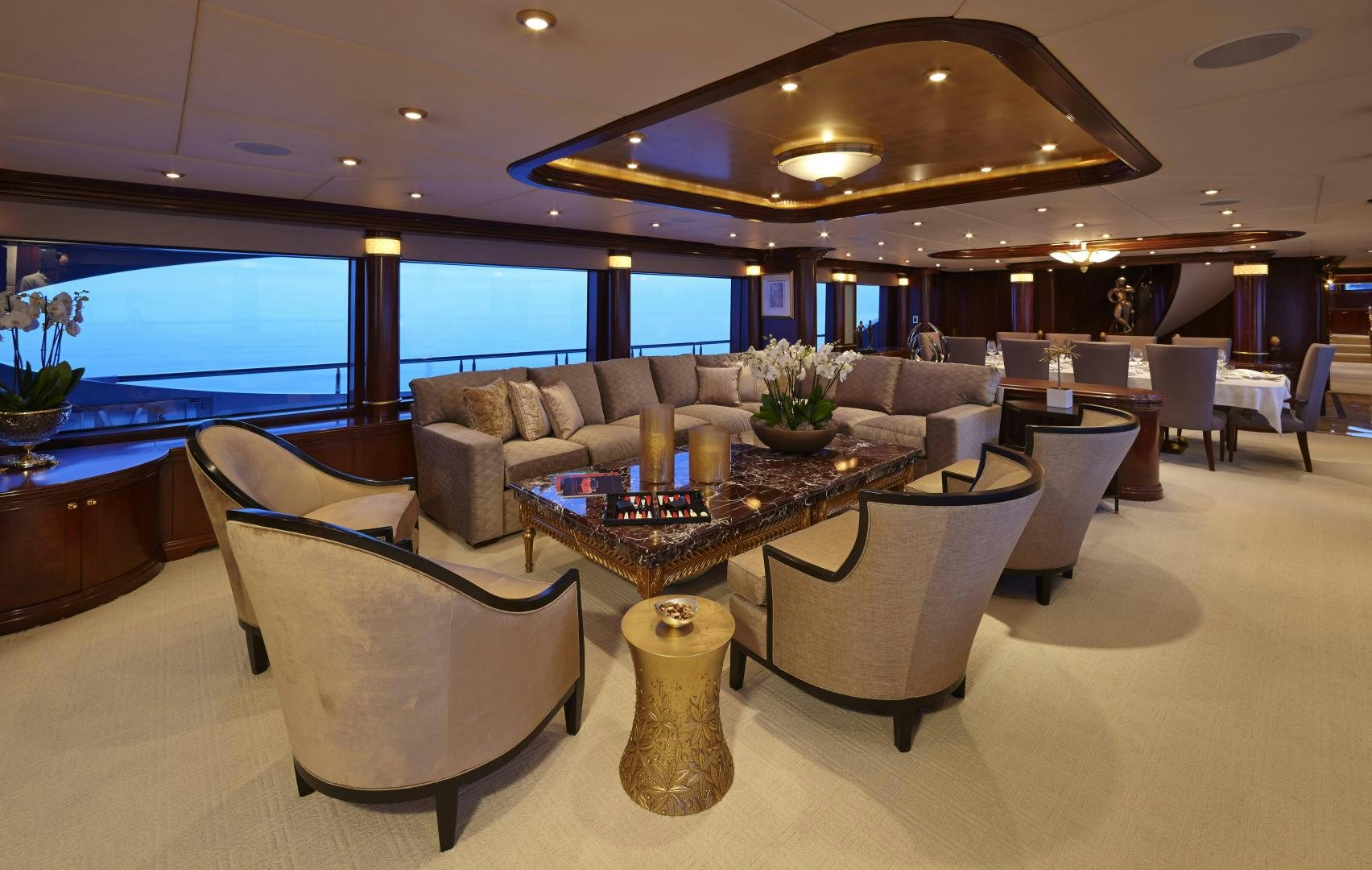 a living room with a large window aboard ZOOM ZOOM ZOOM Yacht for Sale