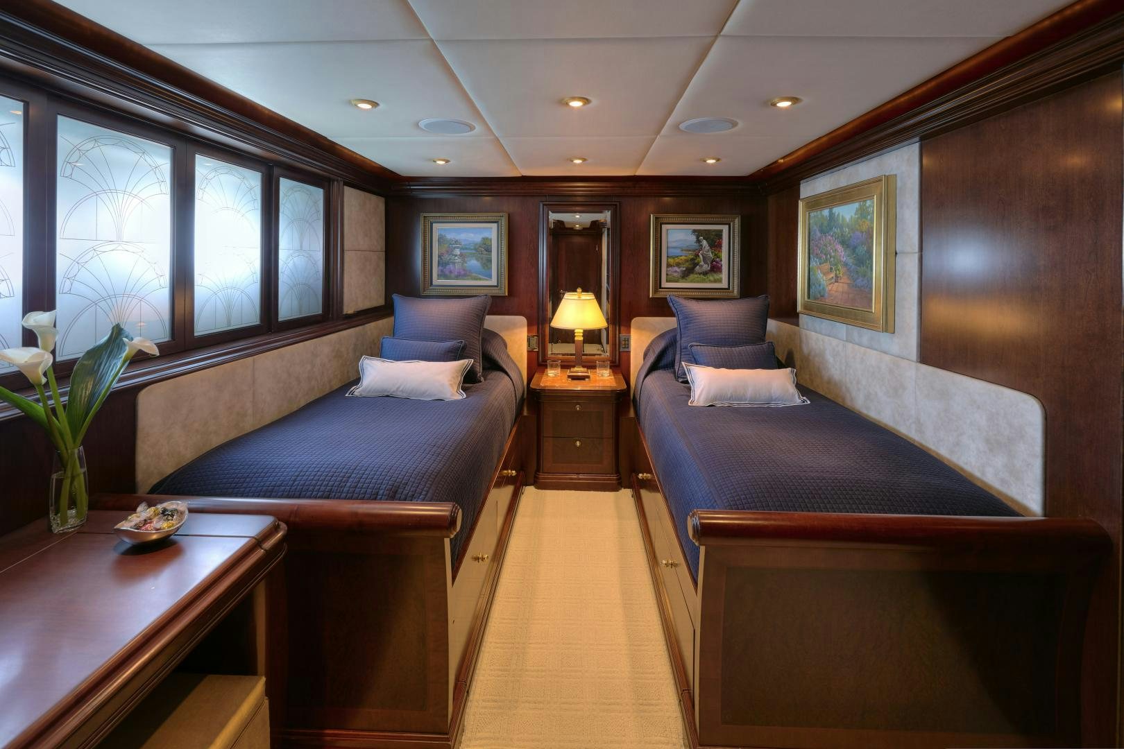 a room with a bed and a desk aboard ZOOM ZOOM ZOOM Yacht for Sale