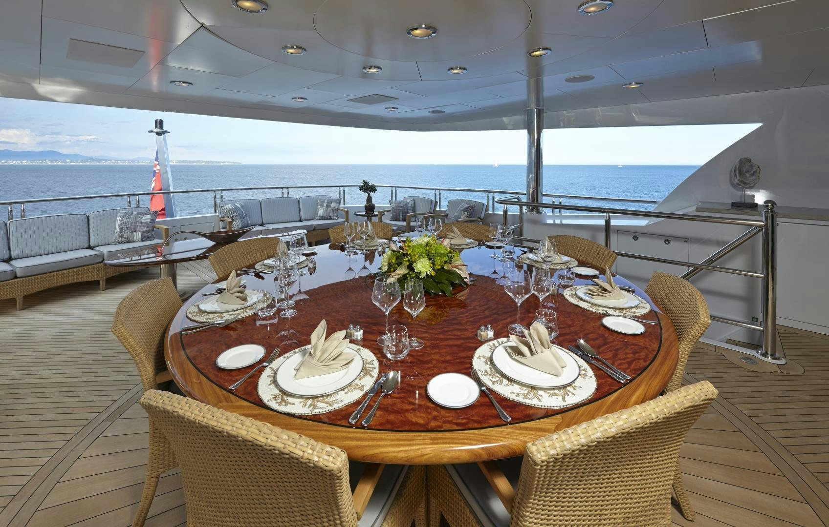 a table set for a dinner aboard ZOOM ZOOM ZOOM Yacht for Sale