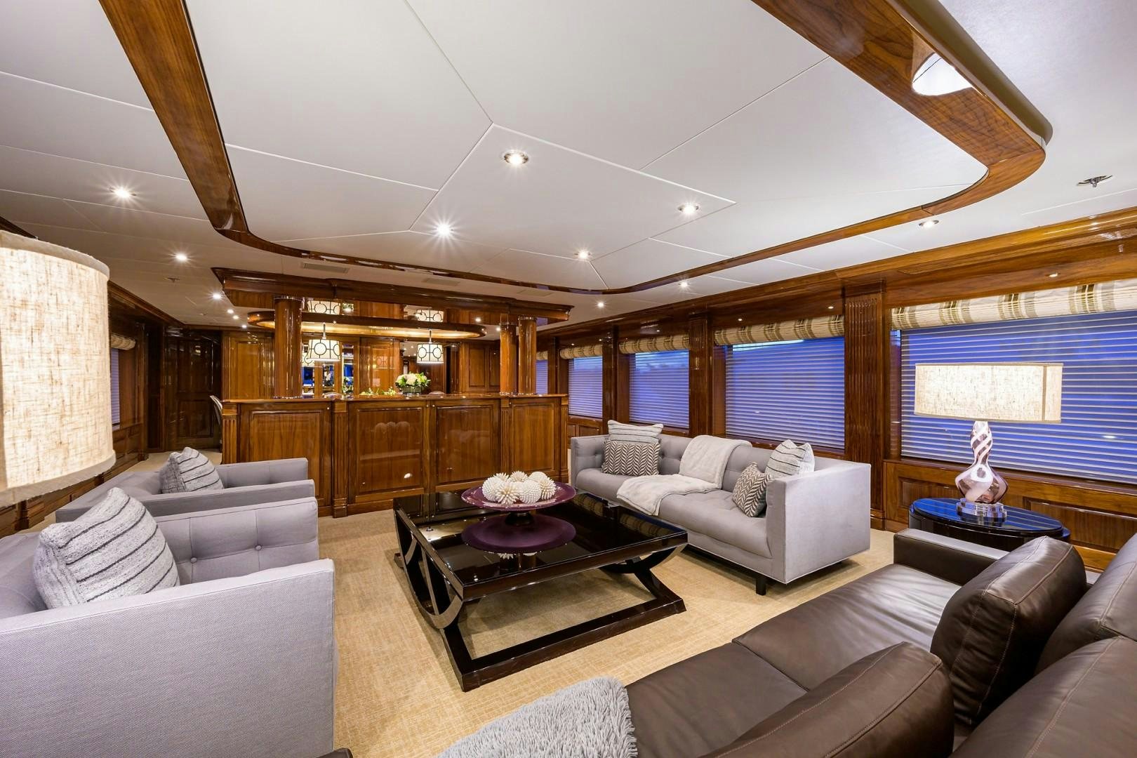 a living room with a large window aboard REMEMBER WHEN Yacht for Sale