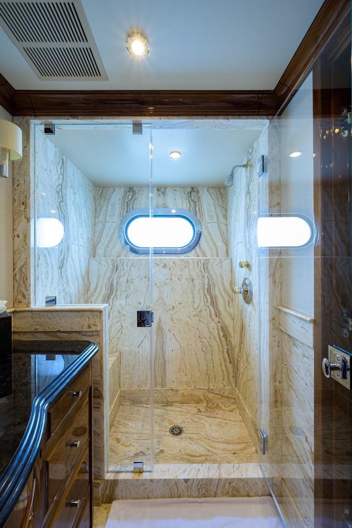 a bathroom with a shower aboard REMEMBER WHEN Yacht for Sale