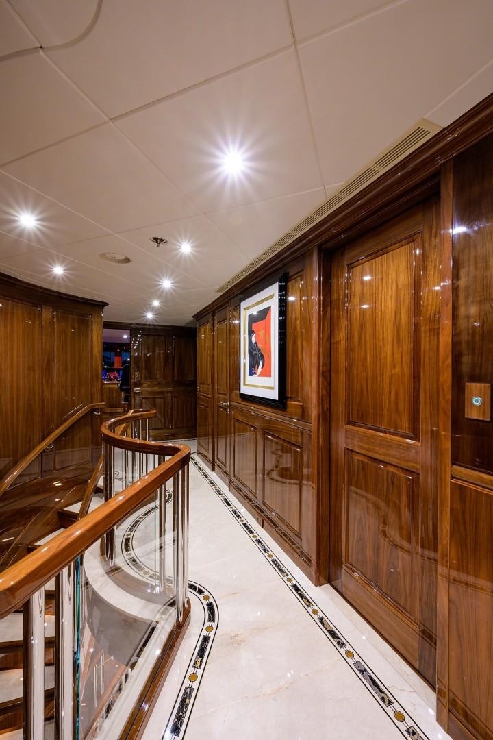a hallway with wood cabinets aboard REMEMBER WHEN Yacht for Sale