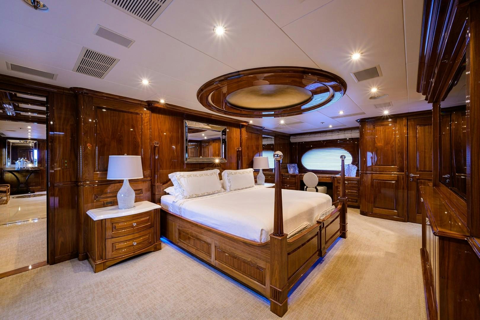 a large bedroom with a large bed aboard REMEMBER WHEN Yacht for Sale