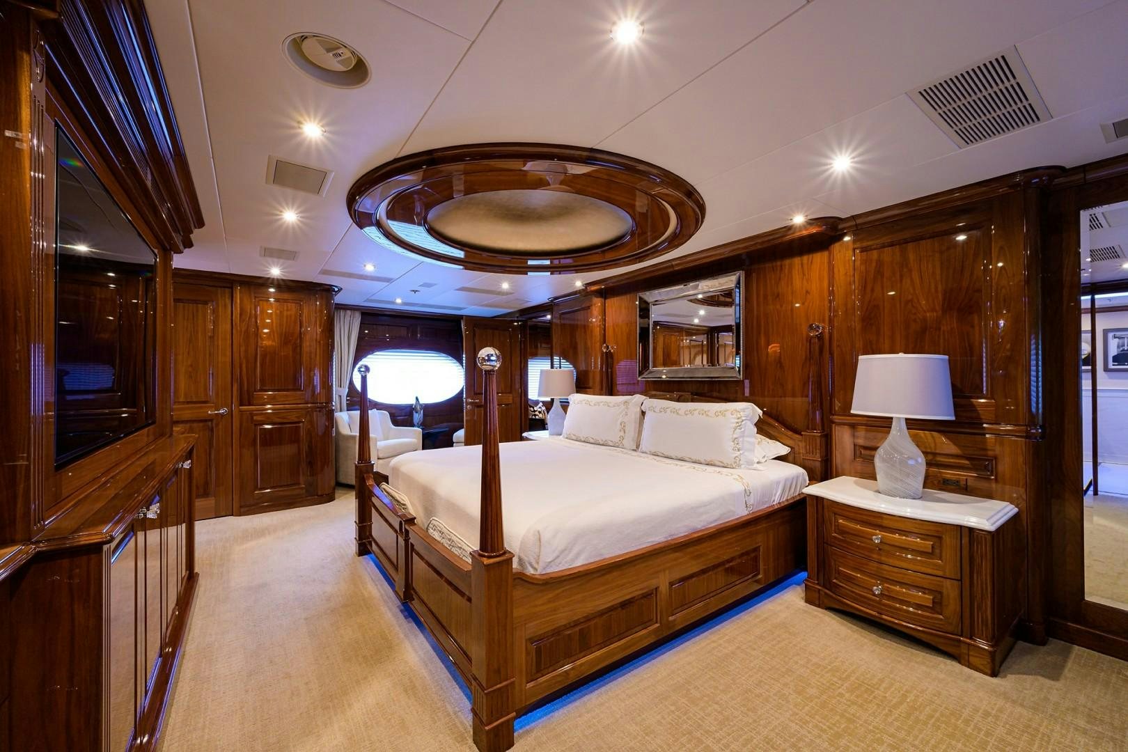 a large bedroom with a large bed aboard REMEMBER WHEN Yacht for Sale