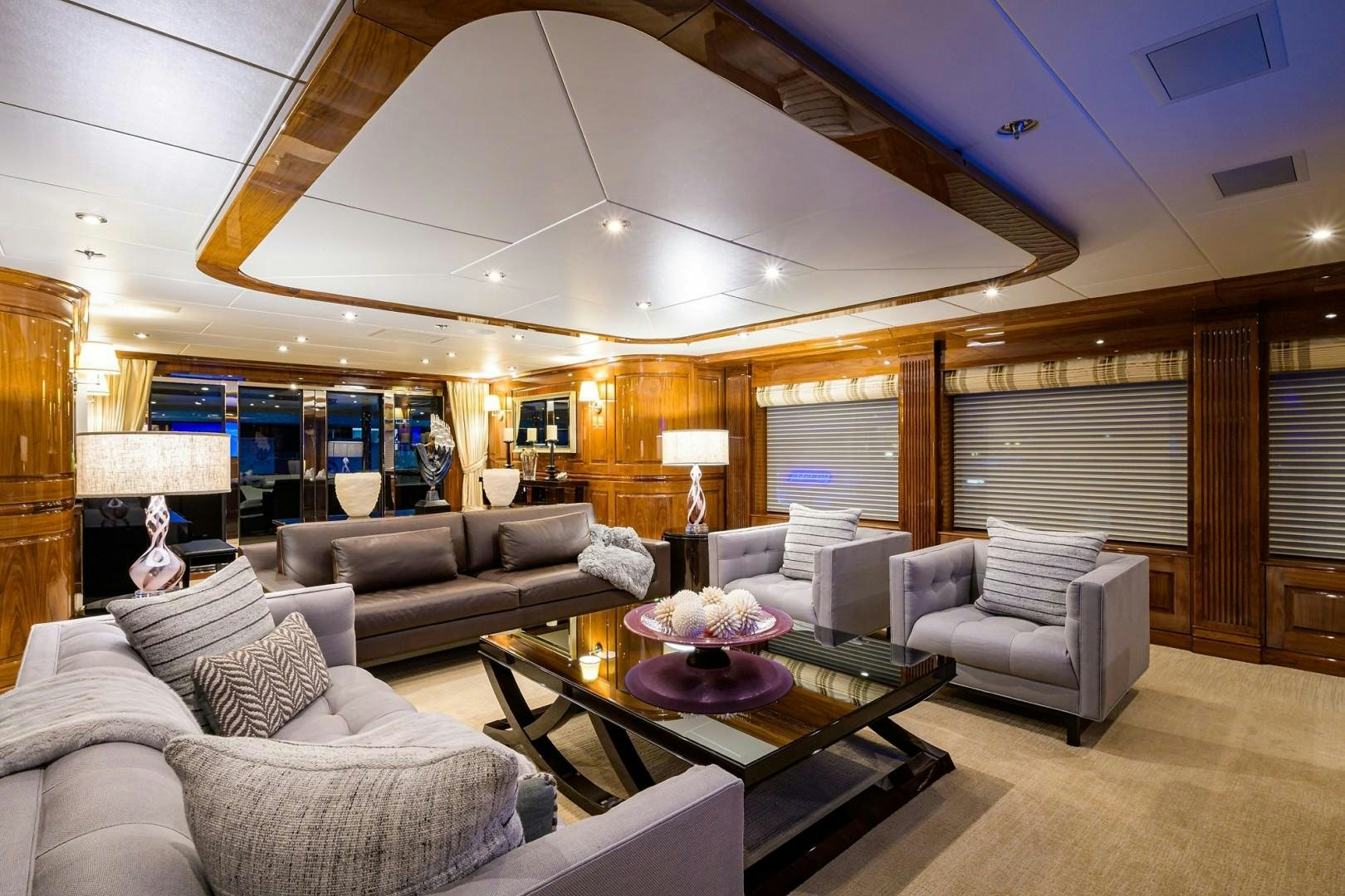 a living room with a large open window aboard REMEMBER WHEN Yacht for Sale